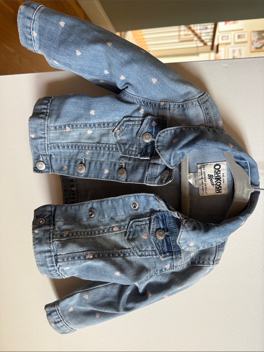 OshKosh B'gosh Light Blue Denim Jacket with Pink Heart Accents